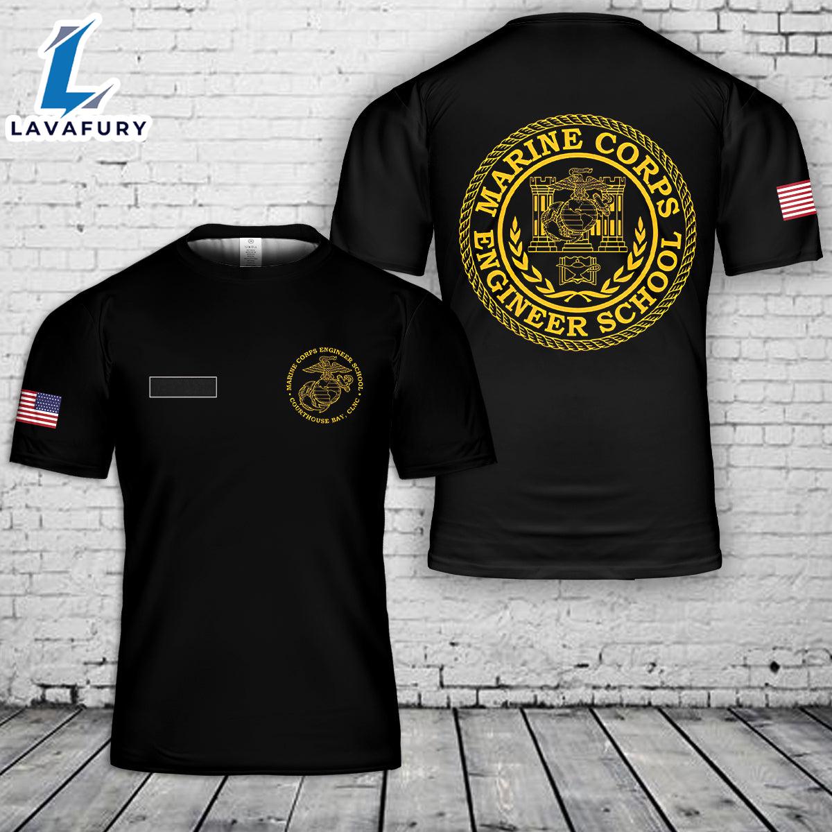 Custom Name US Marine Corps Engineer School, Courthouse Bay T-Shirt 3D 4th Of July Shirt