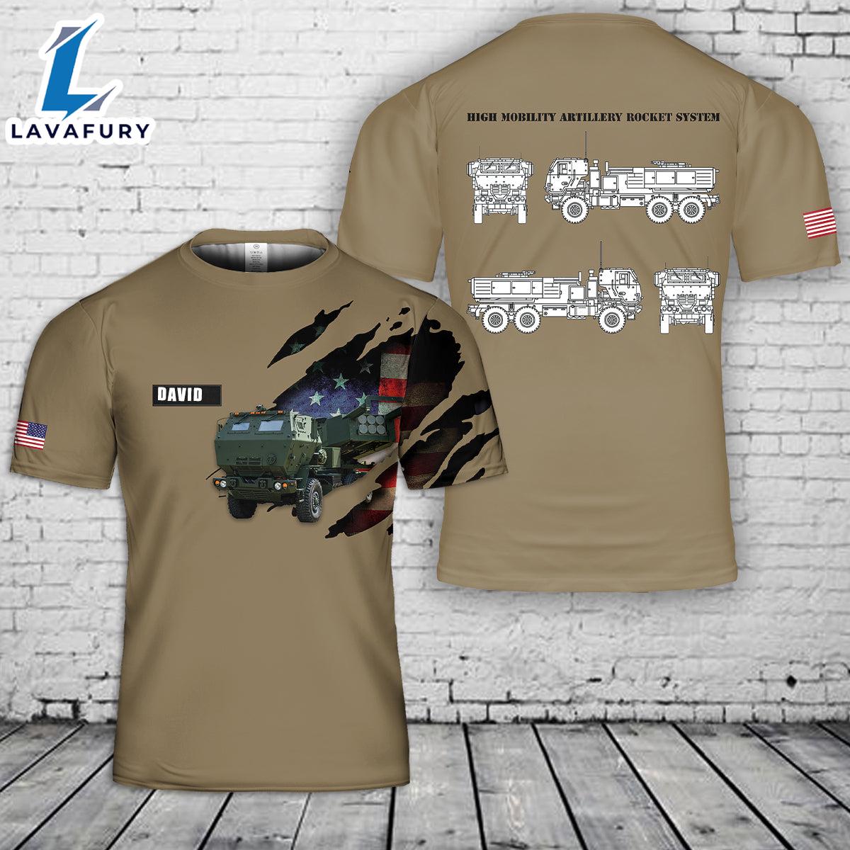 Custom Name U.S. Marine Corps High Mobility Artillery Rocket System M142 HIMARS T-Shirt 3D 4th Of July Shirt