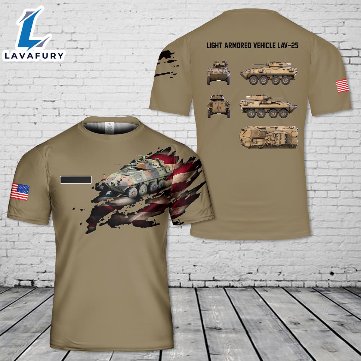 Custom Name U.S. Marine Corps Light Armored Vehicle LAV-25 T-Shirt 3D 4th Of July Shirt