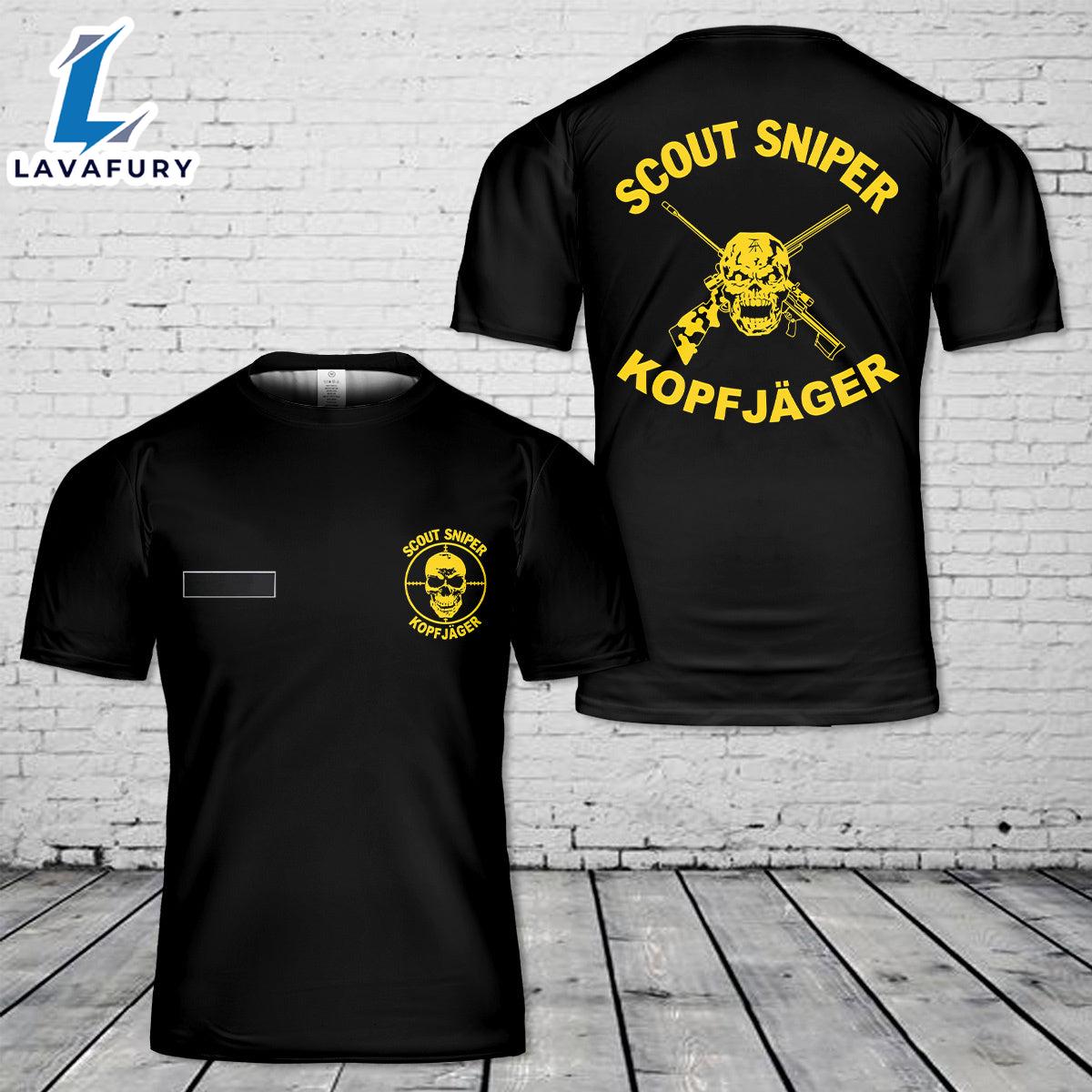 Custom Name US Marine Corps Scout Sniper Kopfjager T-Shirt 3D 4th Of July Shirt