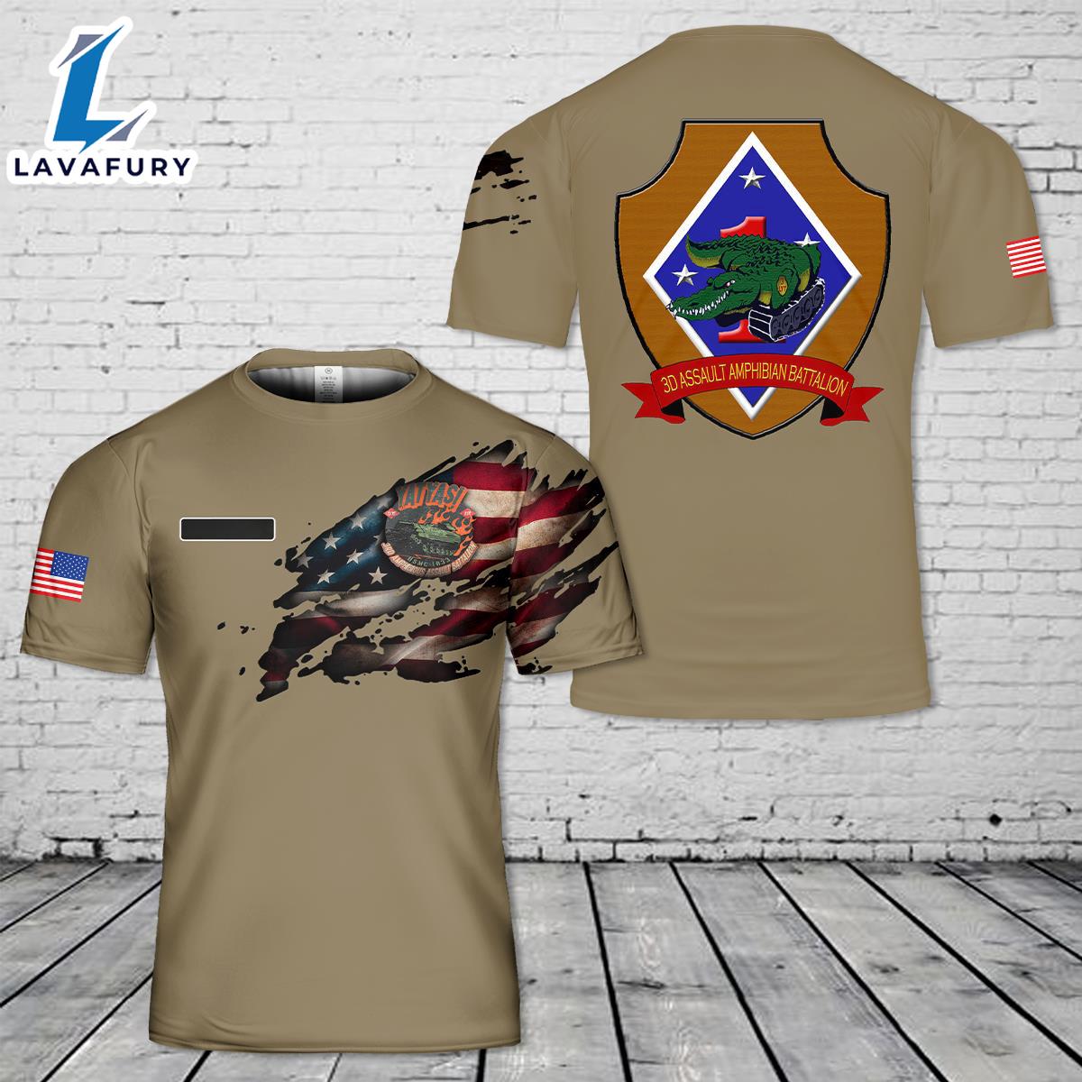 Custom Name U.S. Marine Corps YAT YAS-3rd Amphibious Assault BN T-Shirt 3D 4th Of July Shirt