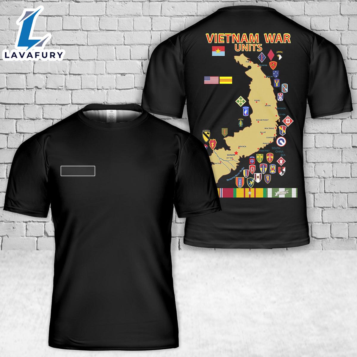 Custom Name US Military Units in Vietnam T-Shirt 3D 4th Of July Shirt