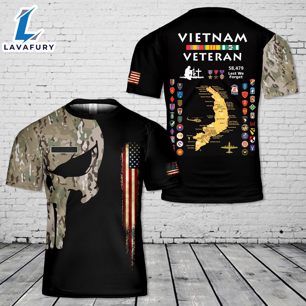 Custom Name US Military Units Vietnam Veteran T-Shirt 3D 4th Of July Shirt