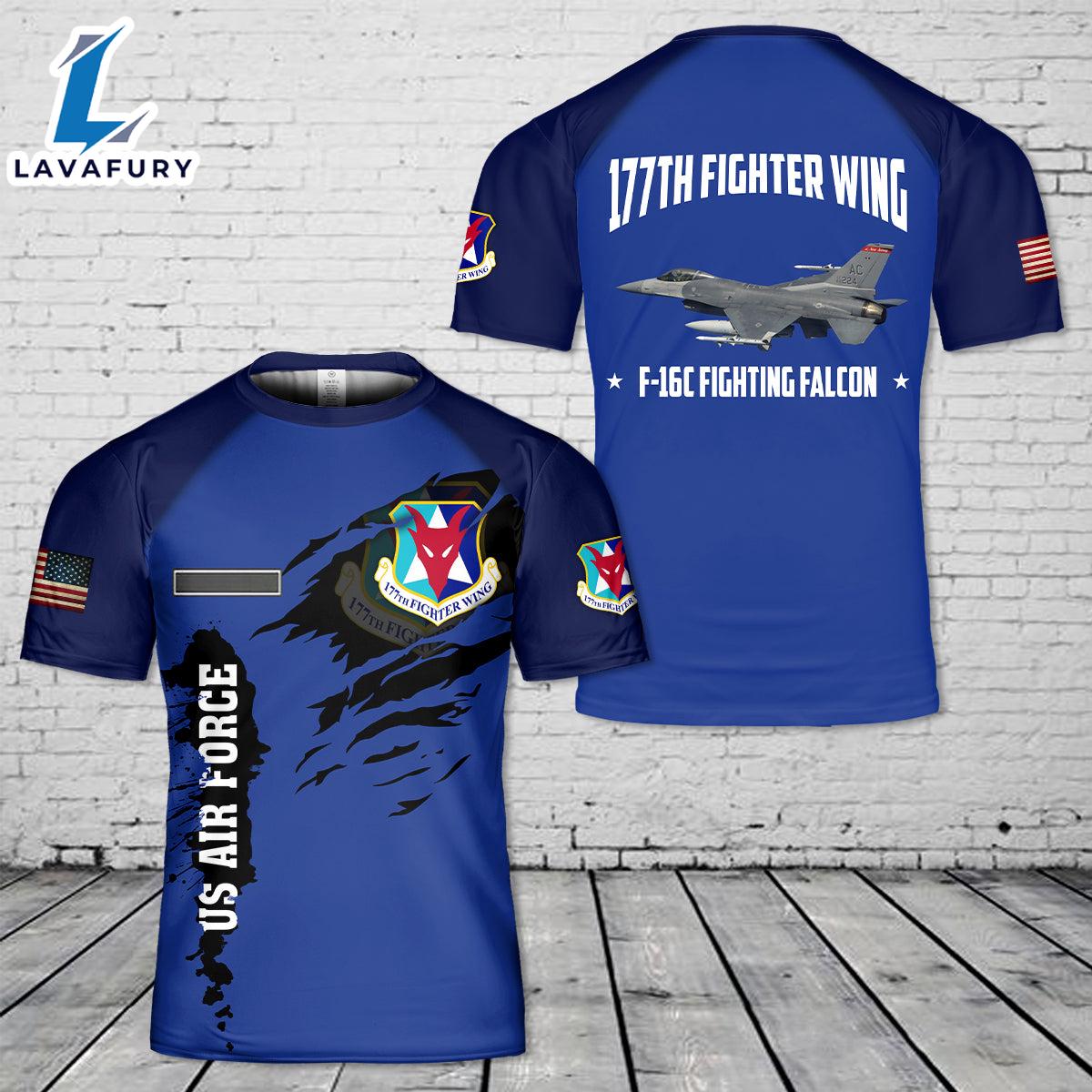 Custom Name US New Jersey Air National Guard 177th Fighter Wing F-16C Fighting Falcon T-Shirt 3D 4th Of July Shirt