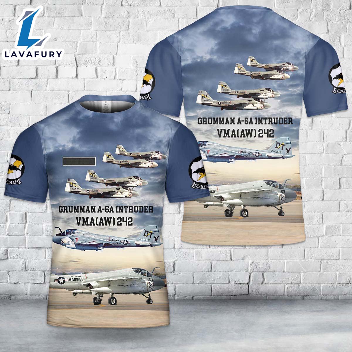 Custom Name USMC VMA(AW) 242 A-6A Intruders T-Shirt 3D 4th Of July Shirt