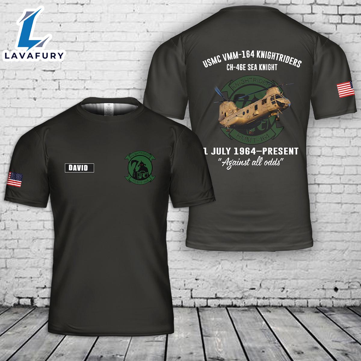 Custom Name USMC VMM-164 Knightriders CH-46E Sea Knight 3D T-Shirt 4th Of July Shirt