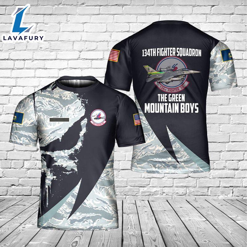 Custom Name Vermont ANG 134th Fighter Squadron General Dynamics F-16C Fighting Falcon 3D T-shirt 4th Of July Shirt