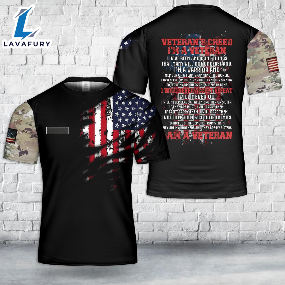 Custom Name Veteran's Creed I'm A Veteran America T-Shirt 3D 4th Of July Shirt