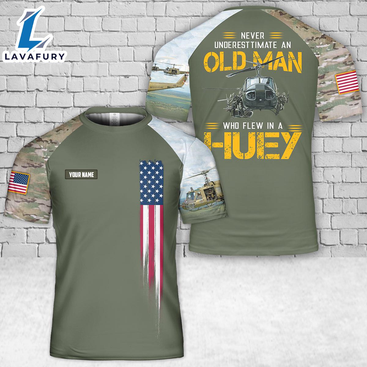 Custom Name Vietnam Veteran in HUEY 3D T-Shirt 4th Of July Shirt