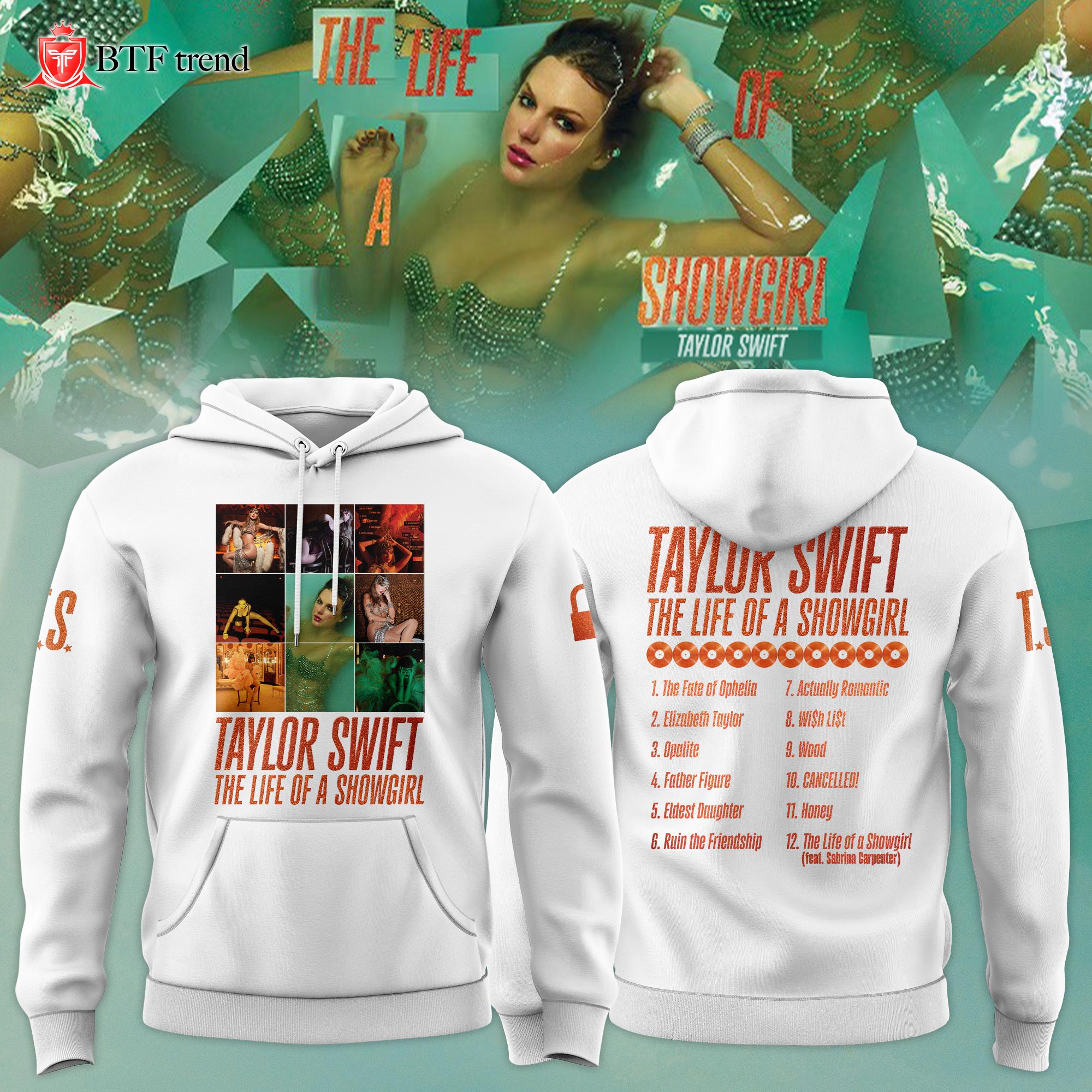 Taylor Swift "The Life of a Showgirl" Album 2025 Limited Editions Hoodie - White