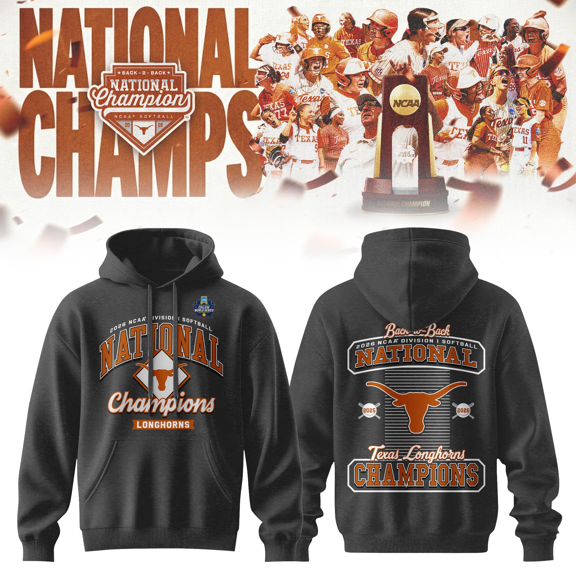 Texas Longhorns 2026 NCAA Softball Women's College World Series National Champions Locker Room Hoodie
