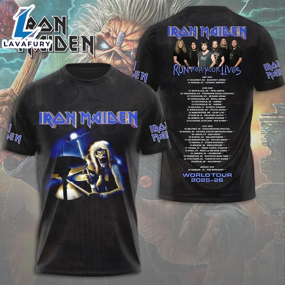 Iron Maiden Run For Your Lives World Tour 2025-2026 Black T-Shirt Gift Summer For Man And