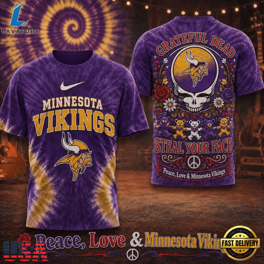 Minnesota Vikings NFL x Greateful Dead Steal Your Face New 2026 T Shirt