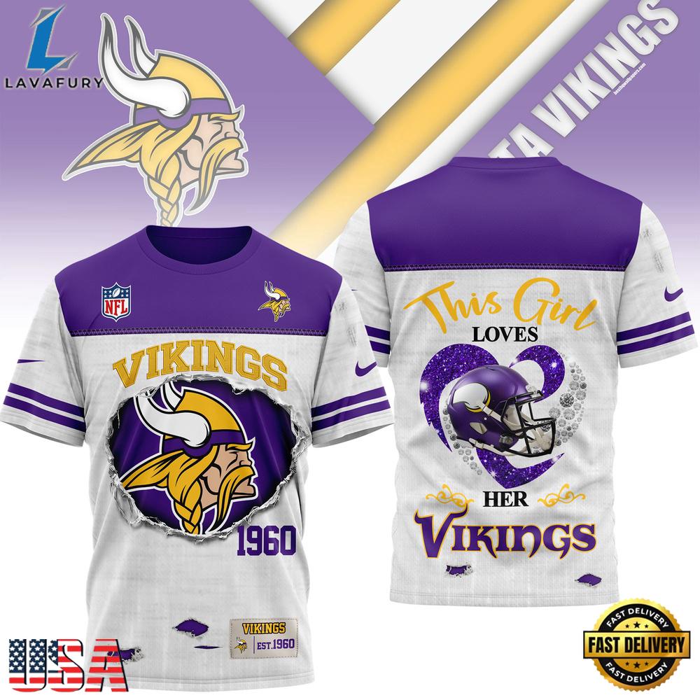 Minnesota Vikings NHL This Girl Love All Over Print T Shirt