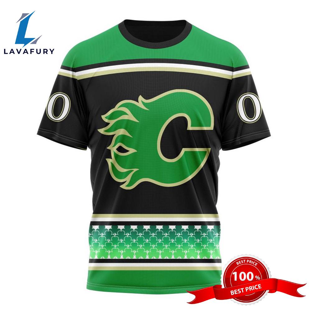 Personalized NHL Calgary Flames Specialized Unisex Kits Hockey St Patrick's Day 3D T-Shirts