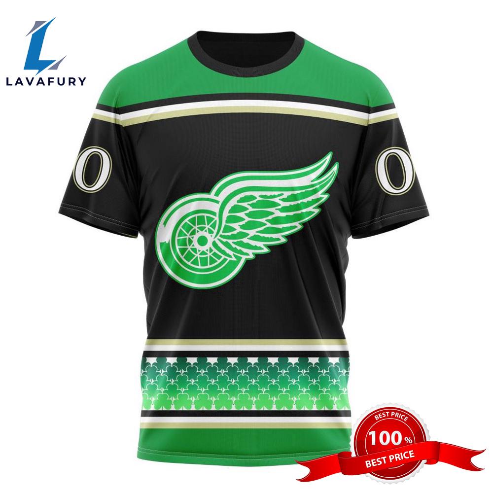 Personalized NHL Detroit Red Wings Specialized Unisex Kits Hockey St Patrick's Day 3D T-Shirts