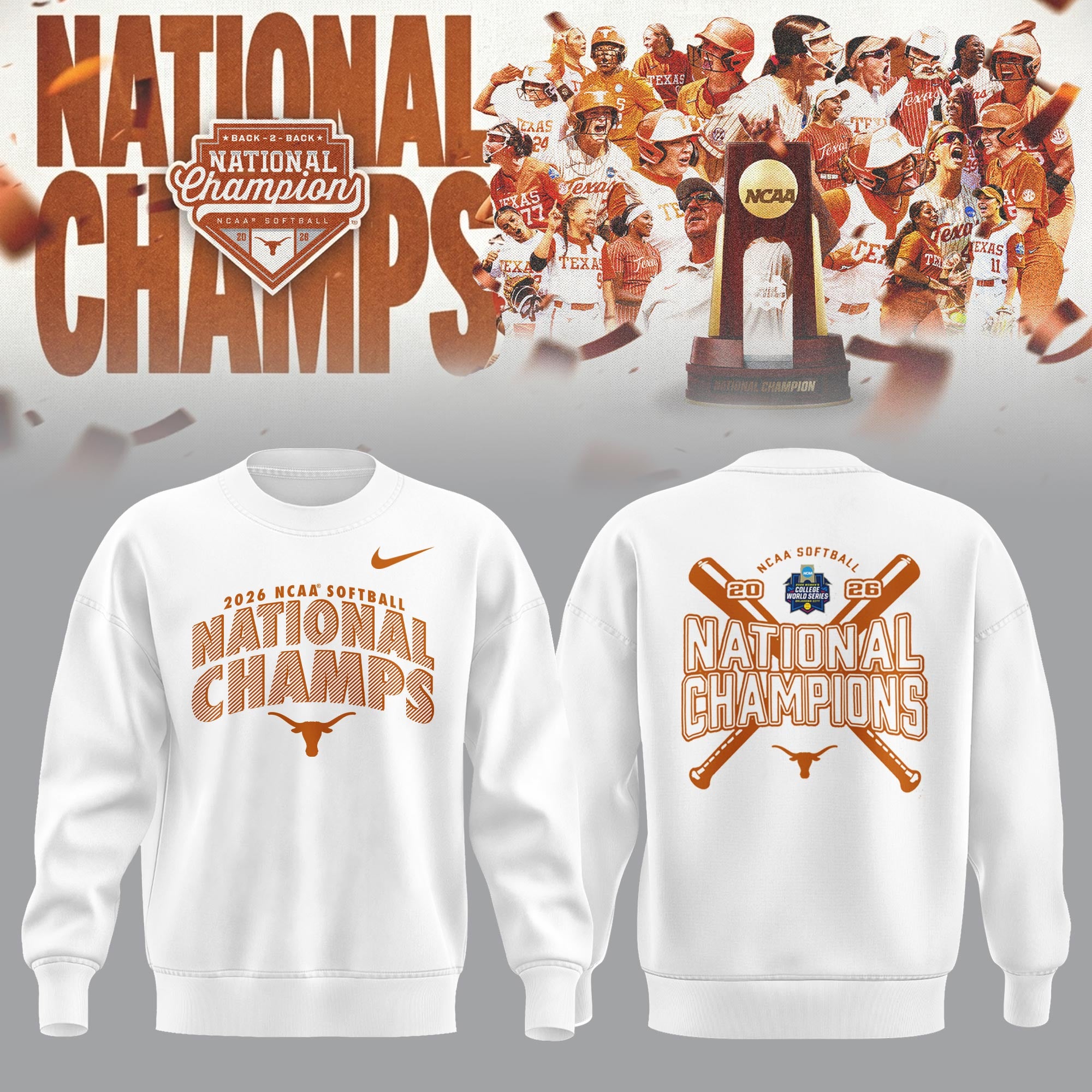 Texas Longhorns 2026 NCAA Softball Women's College World Series National Champions Sweater