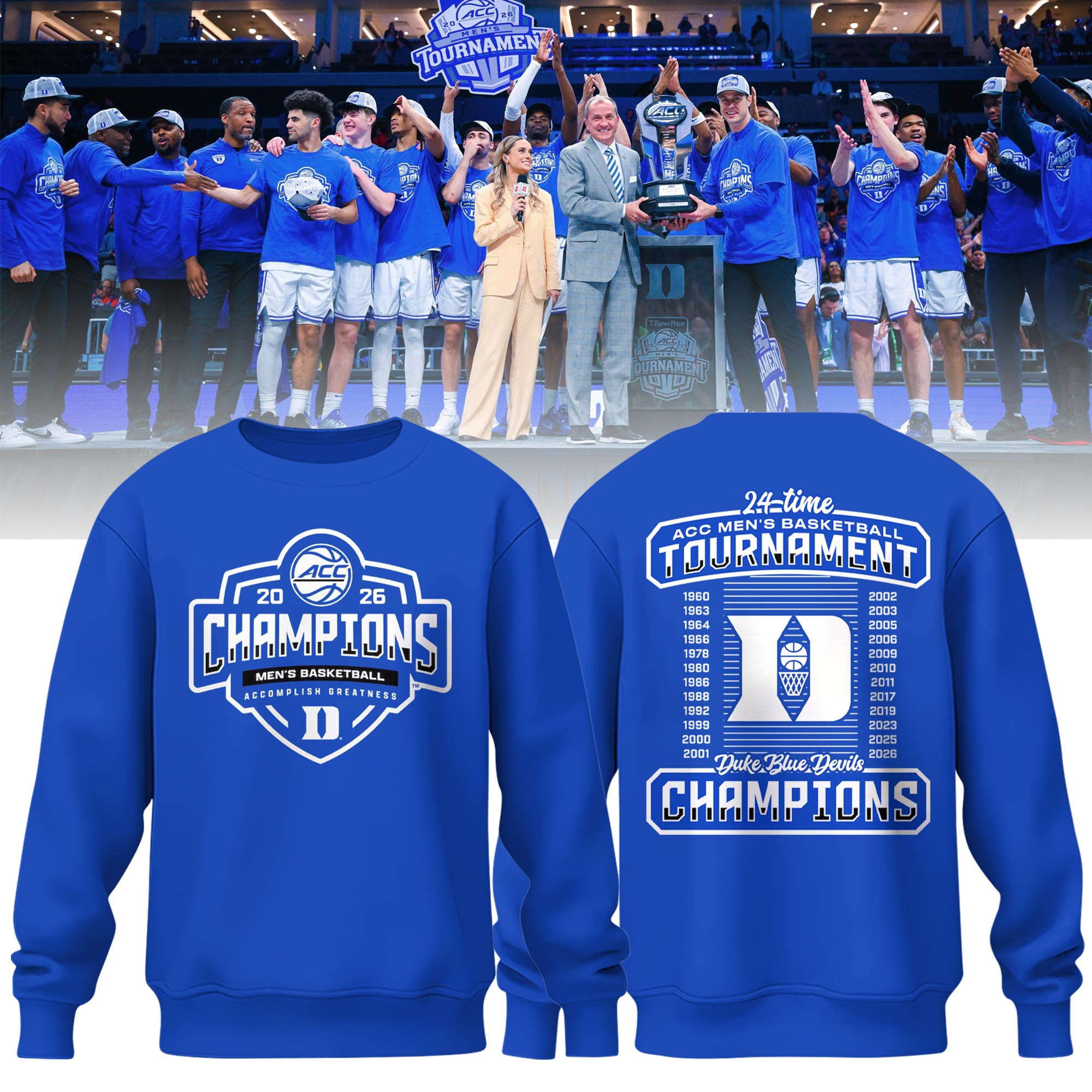 Duke 2026 ACC Men's Basketball Tournament Champions Locker Room Sweatshirt