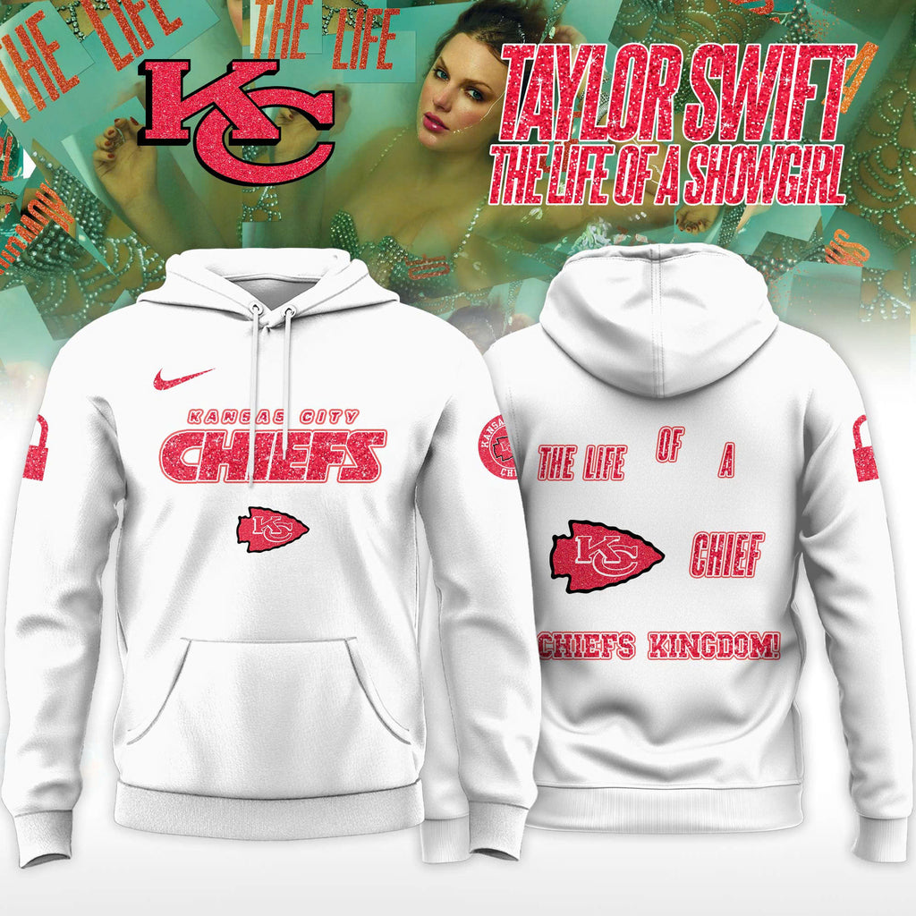_ Kansas City Chiefs x Taylor Swift "The Life of a Showgirl" Album Limited Editions 2025 Hoodie - White