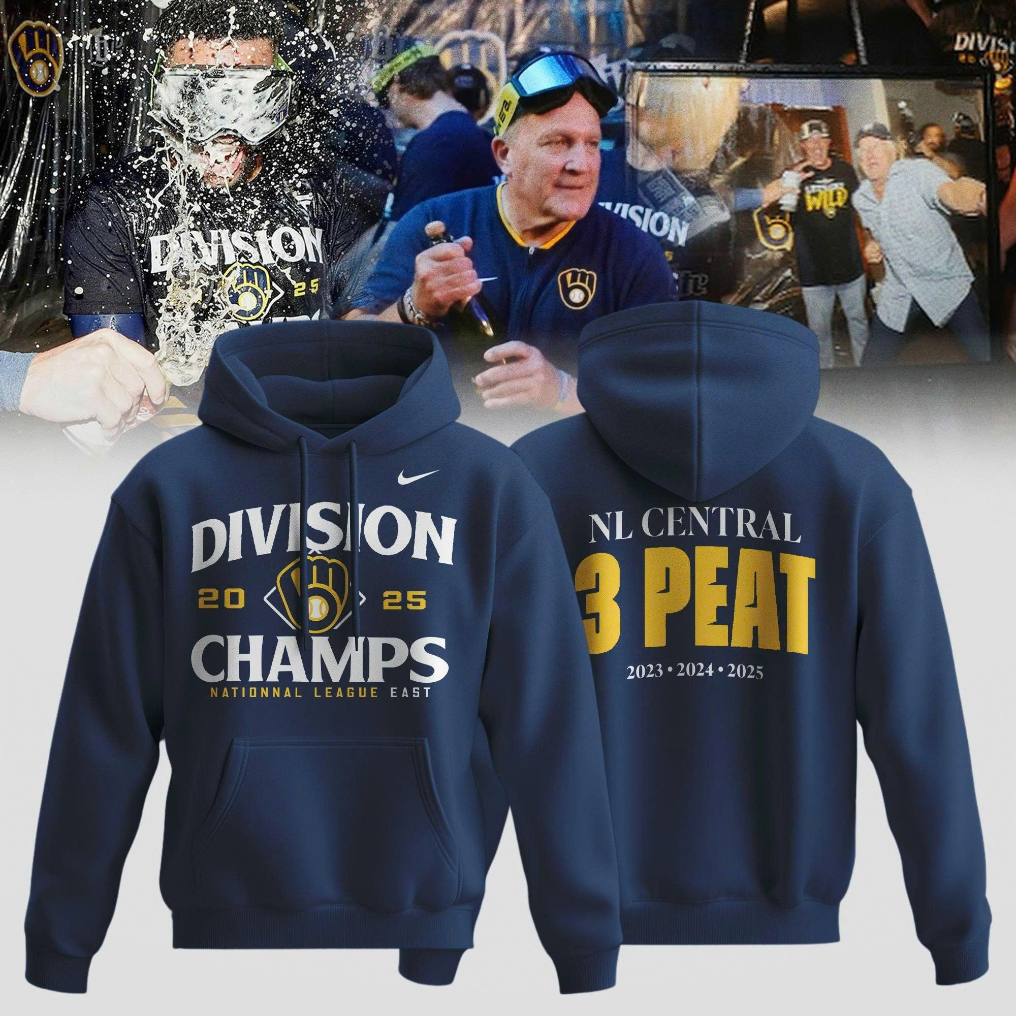 _ Milwaukee Brewers 2025 NL Central 3 Peat Hoodie