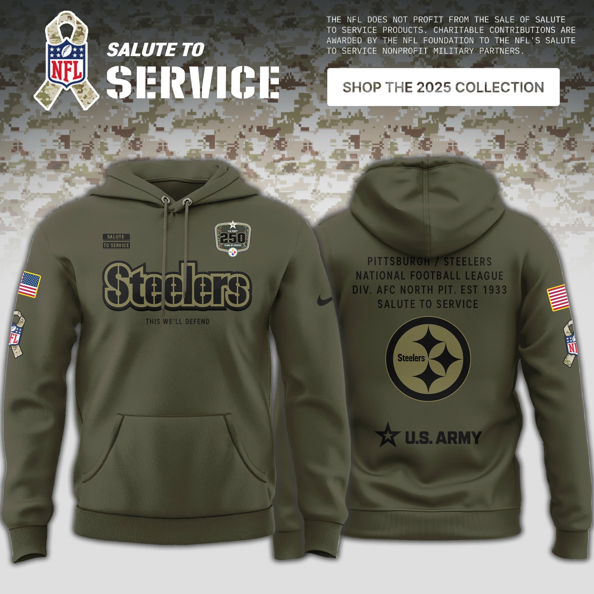 _ Pittsburgh Steelers US Army 's 250th Birthday Limited Editions Hoodie