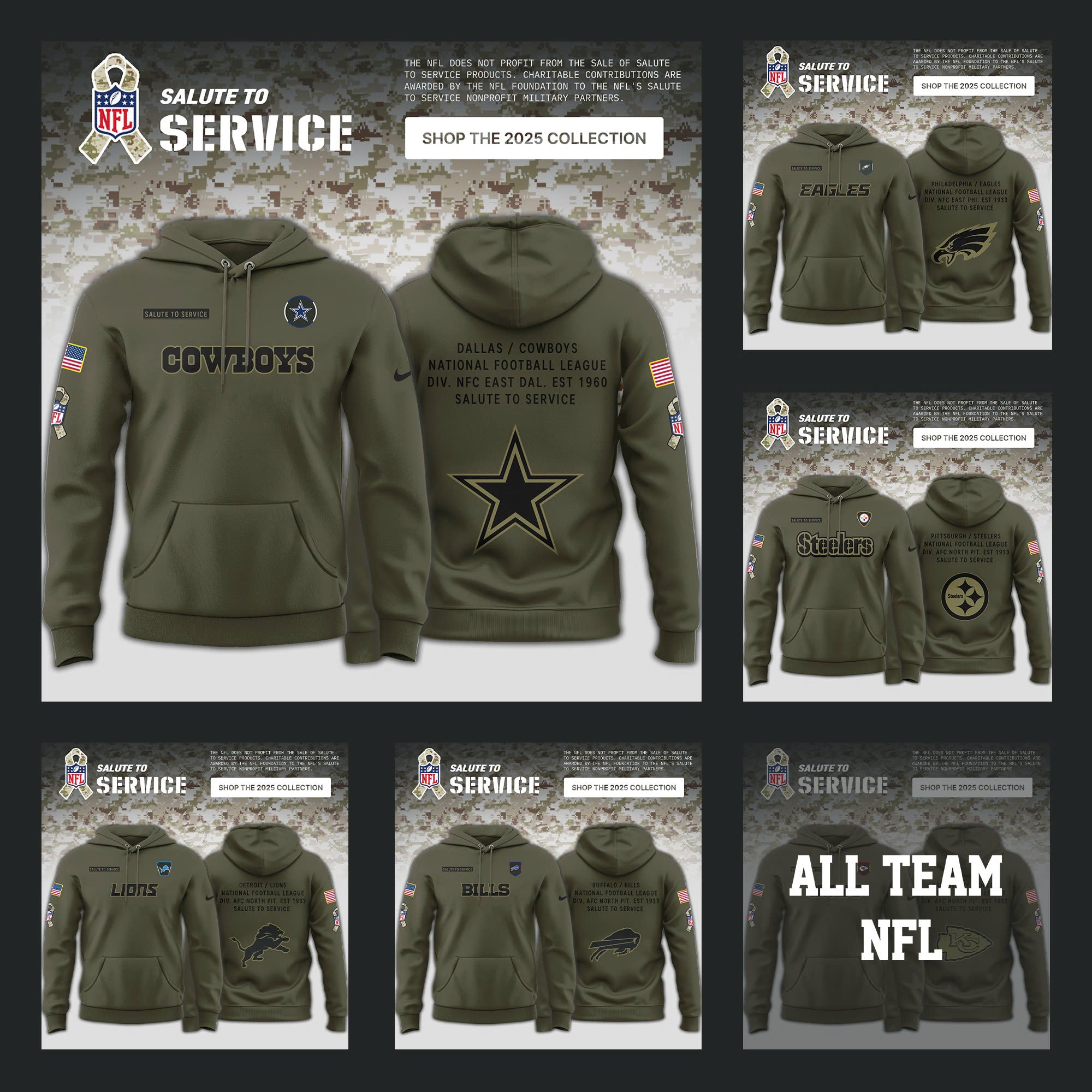 NFL Teams Salute to Service Olive 2025 Special Editions Hoodie