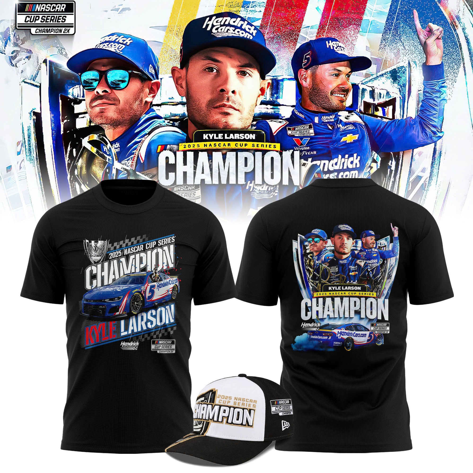 Kyle Larson Hendrick Motorsports Team Collection 2025 NASCAR Cup Series Champion T-shirt