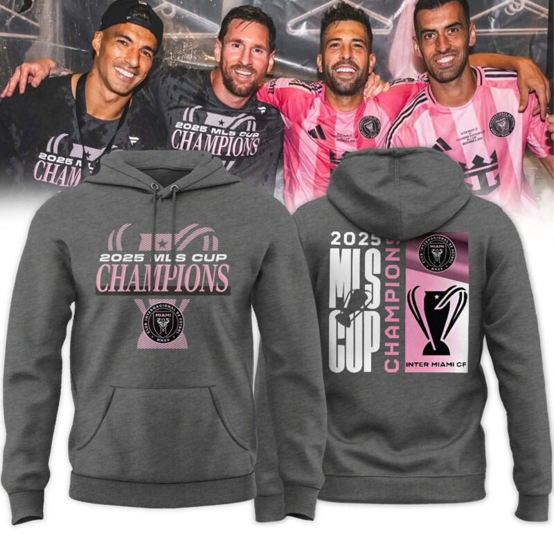 Inter Miami CF Heather Charcoal 2025 MLS Cup Champions Locker Room Hoodie