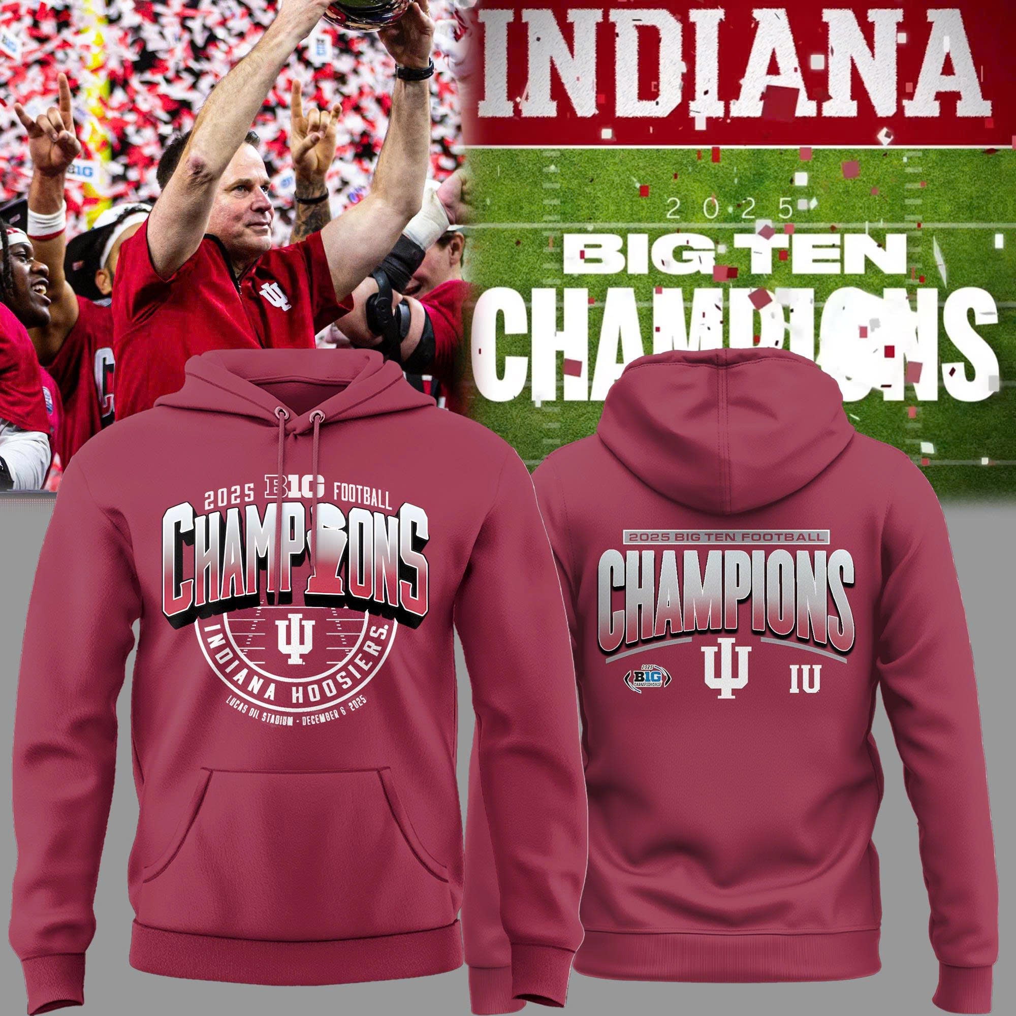Indiana Hoosiers 2025 Big Ten Football Champions Hoodie