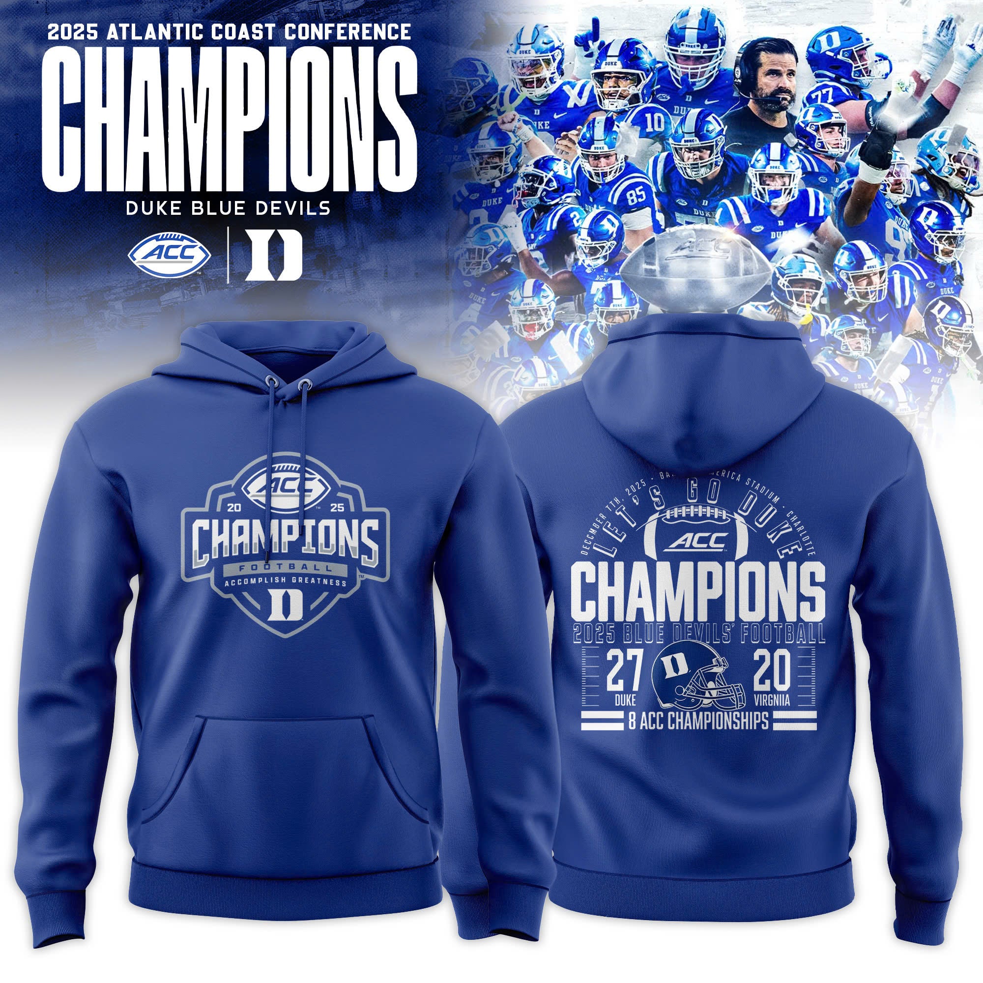 Duke Blue Devils 2025 ACC Football Champions Locker Room Hoodie