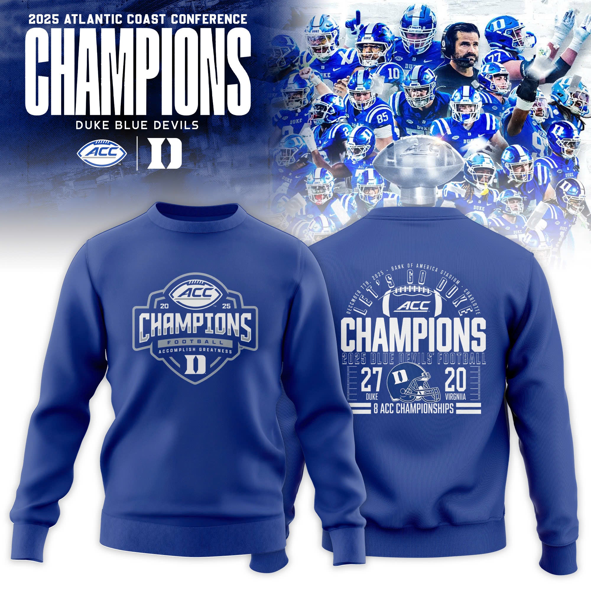 Duke Blue Devils 2025 ACC Football Champions Locker Room Sweatshirt