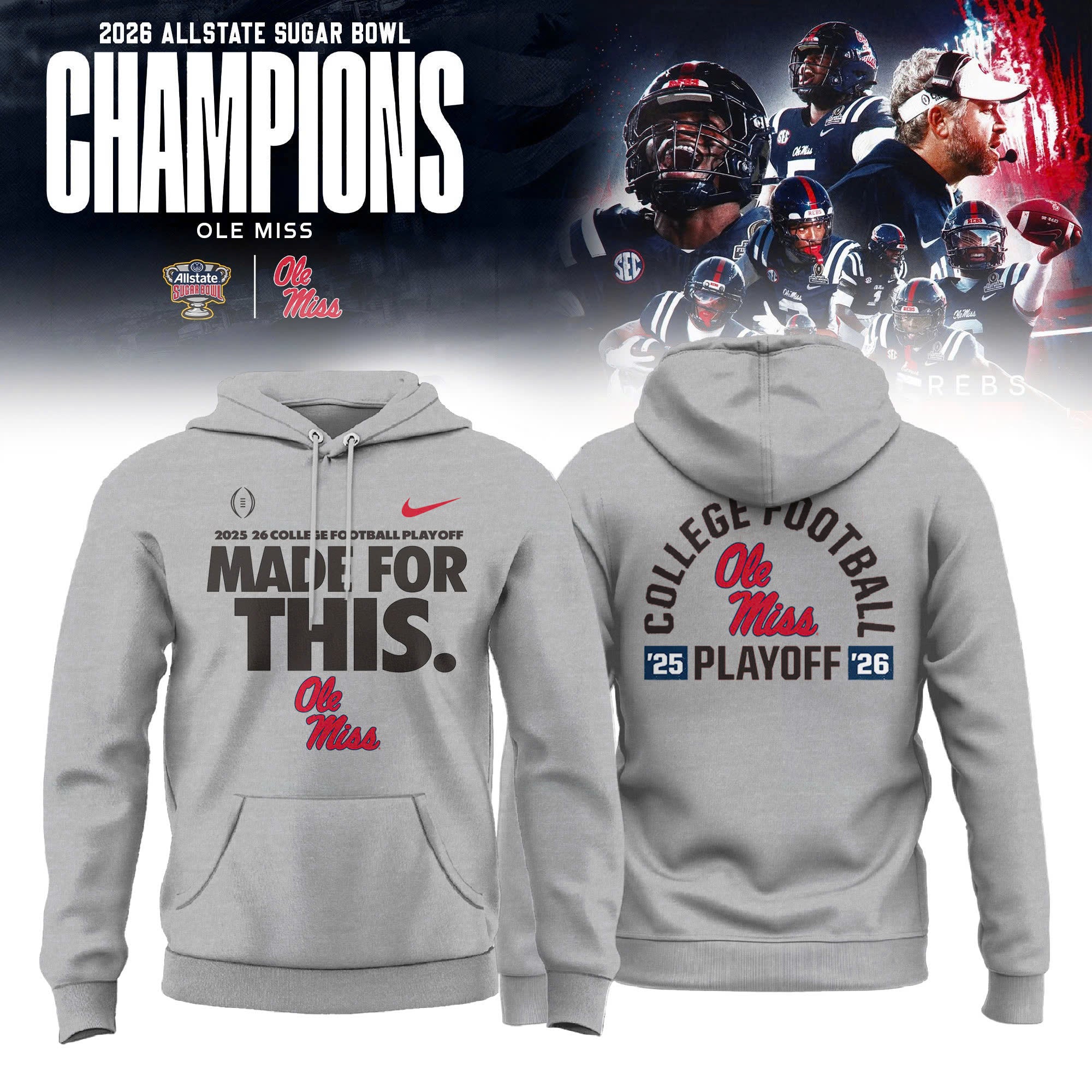 _ Ole Miss Rebels 2025-26 College Football Playoff Special Edition Grey Hoodie