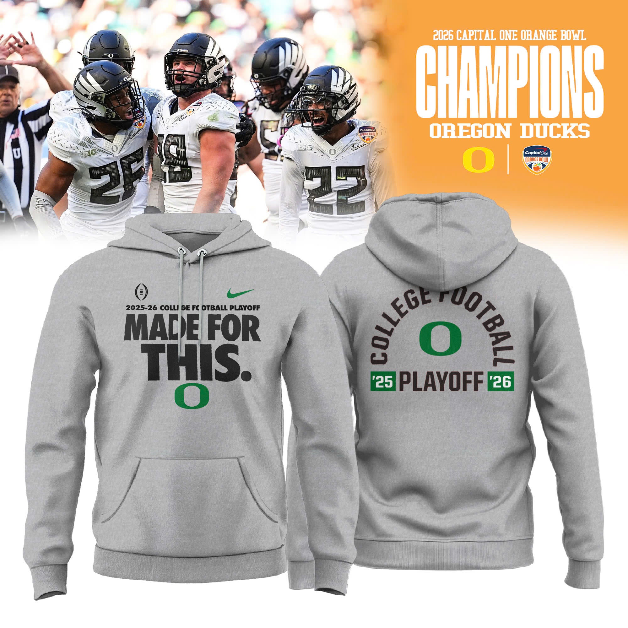 _ Oregon Ducks  2025-26 College Football Playoff Special Edition Grey Hoodie