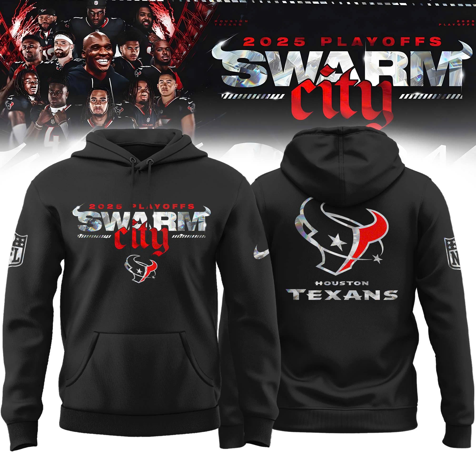 _ Houston Texans 2025 NFL Playoffs S.W.A.R.M. City Special Edition Hoodie