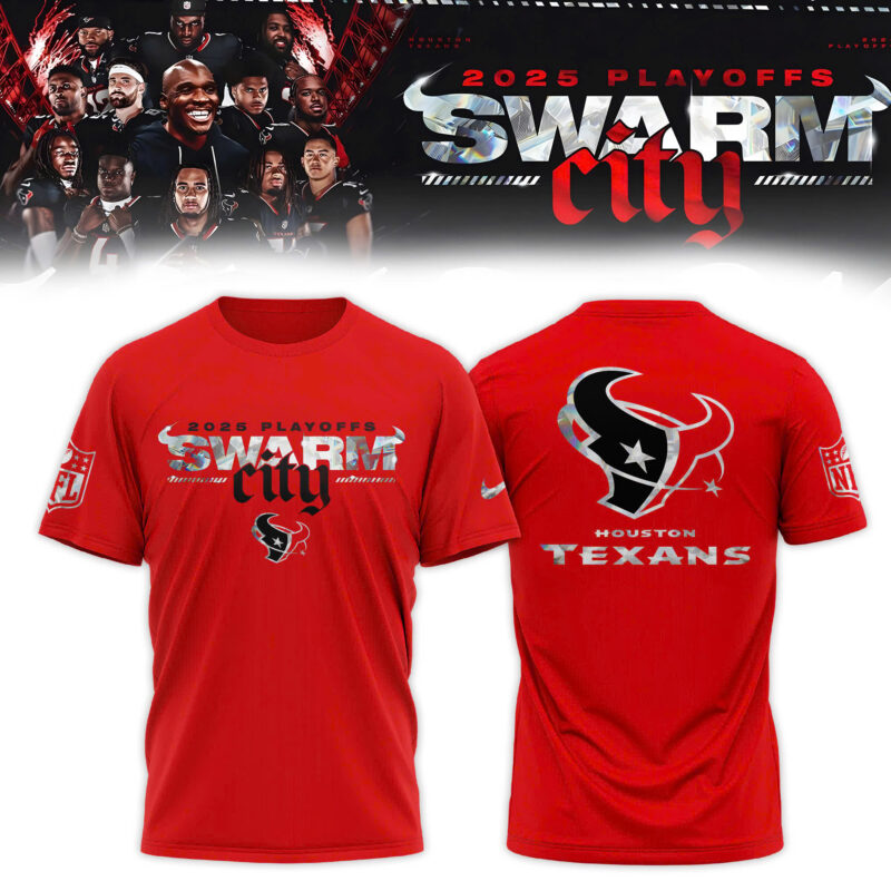 _Houston Texans 2025 NFL Playoffs S.W.A.R.M. City Special Edition Red T-shirt
