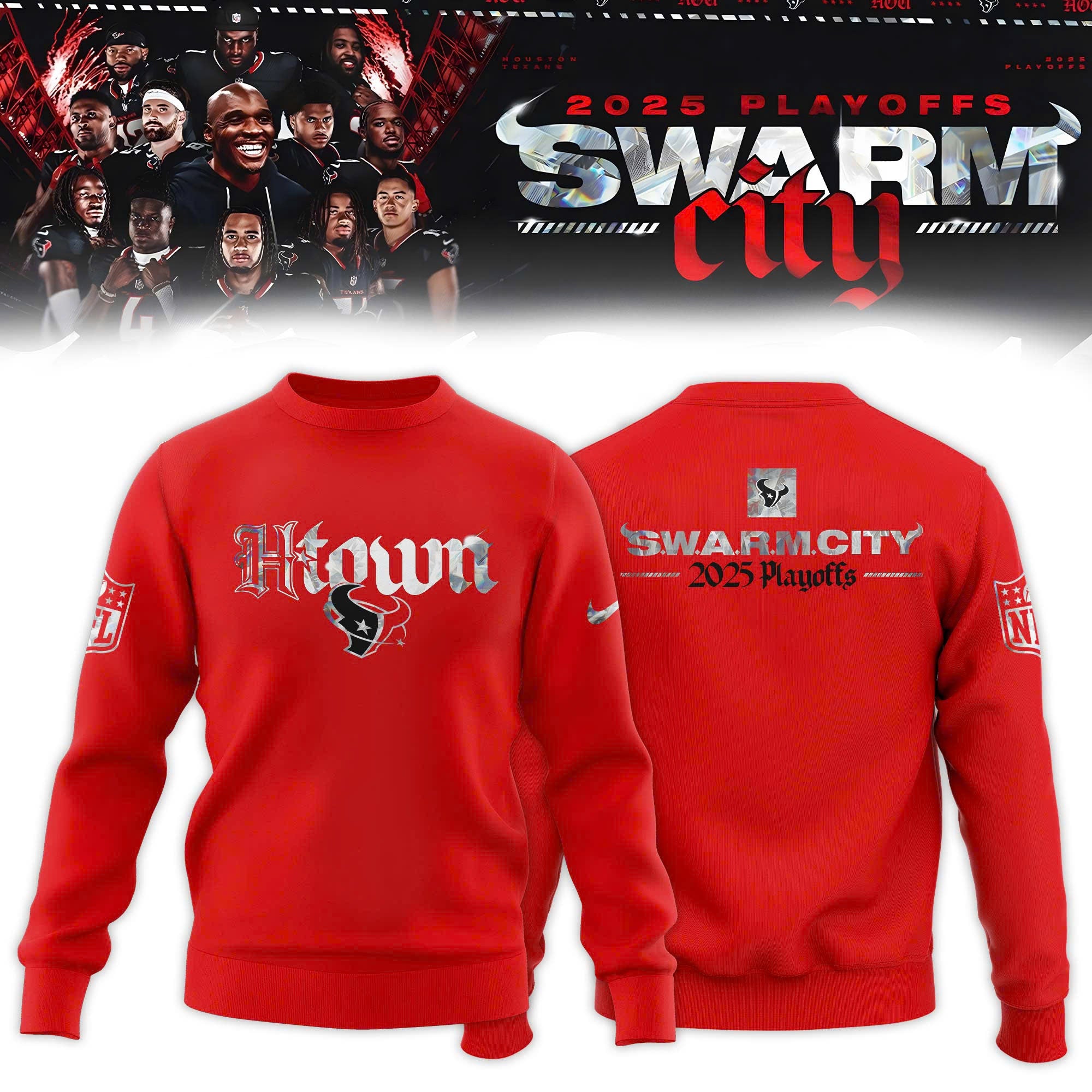 _Houston Texans 2025 NFL Playoffs S.W.A.R.M. City Special Edition Red Sweatshirt