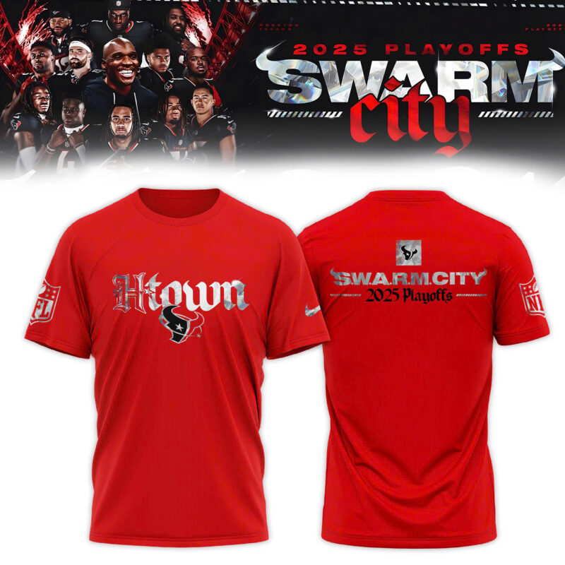_Houston Texans 2025 NFL Playoffs S.W.A.R.M. City Special Edition Red T-shirt
