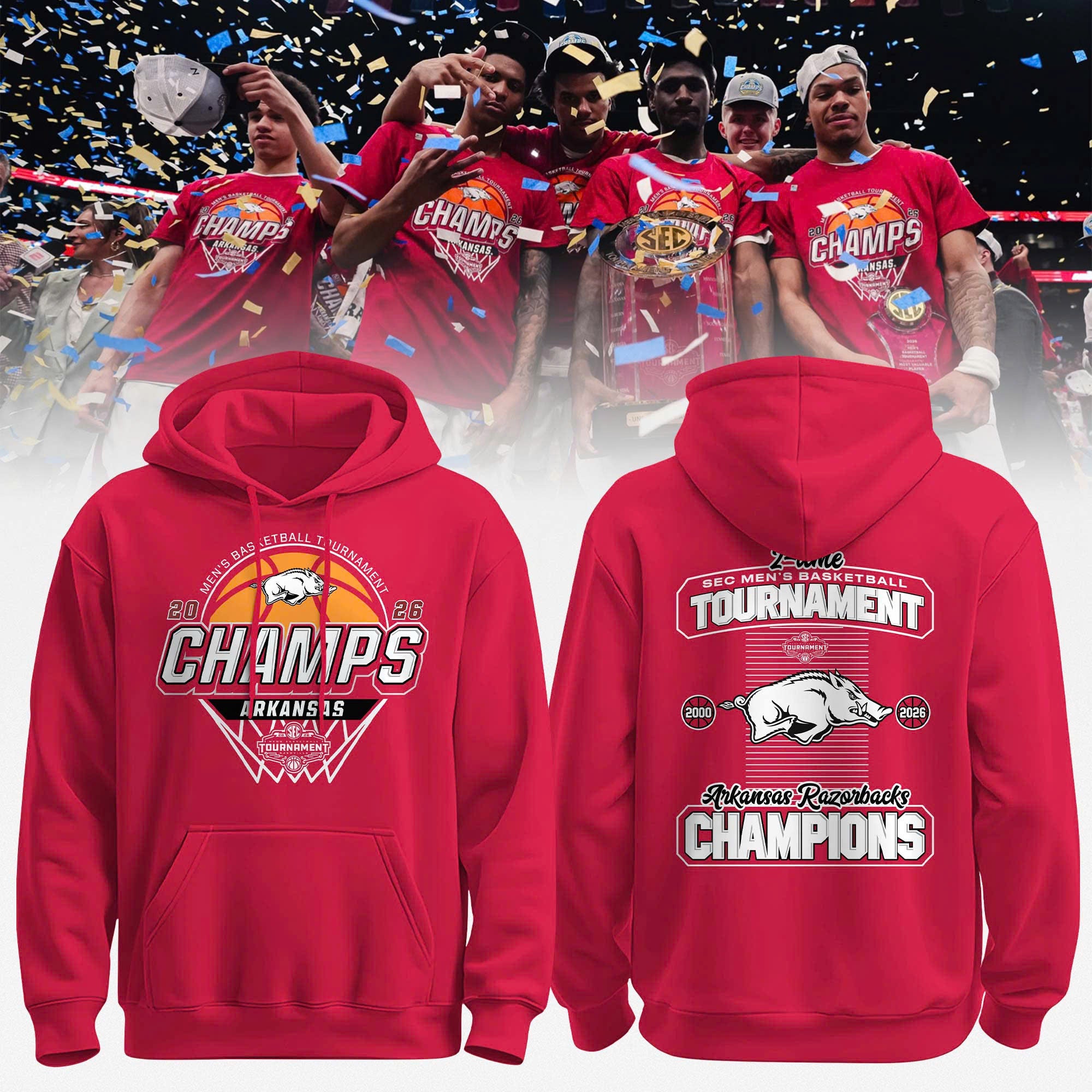 Arkansas 2026 SEC Men's Basketball Tournament Champions Locker Room Hoodie