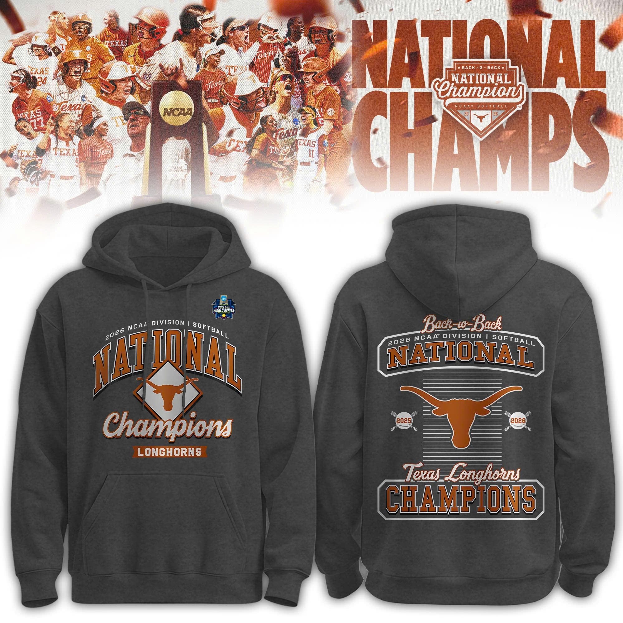 Texas Longhorns 2026 NCAA Softball Women's College World Series National Champions Locker Room Limited Edition Hoodie