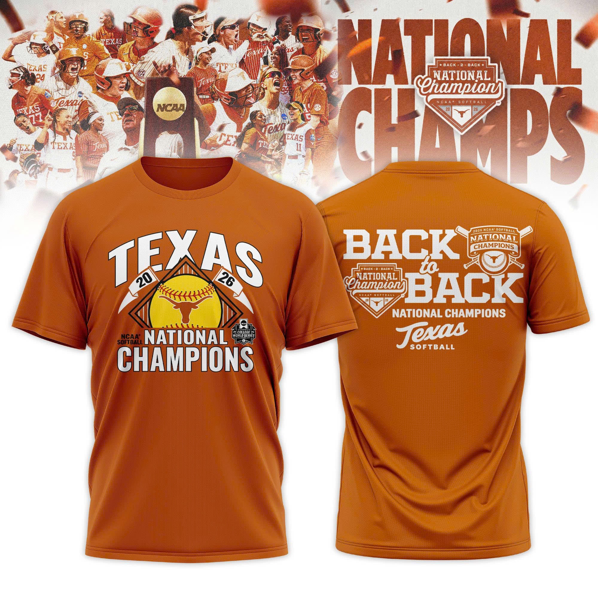 Texas Longhorns 2026 NCAA Softball Women's College World Series National Champions T-Shirt