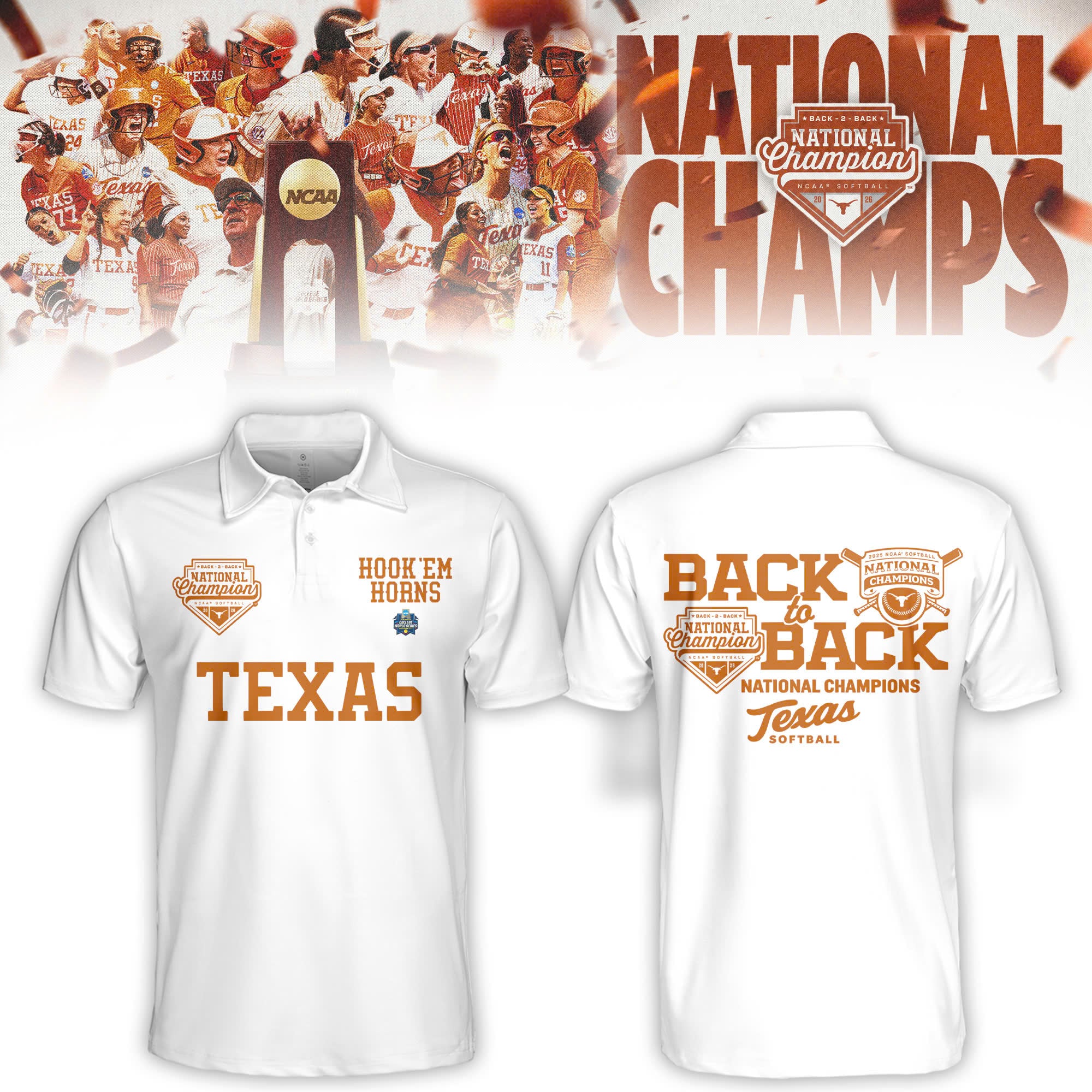 _ Texas 2026 NCAA Softball Women’s College World Series National Champions  Limited Edition Polo
